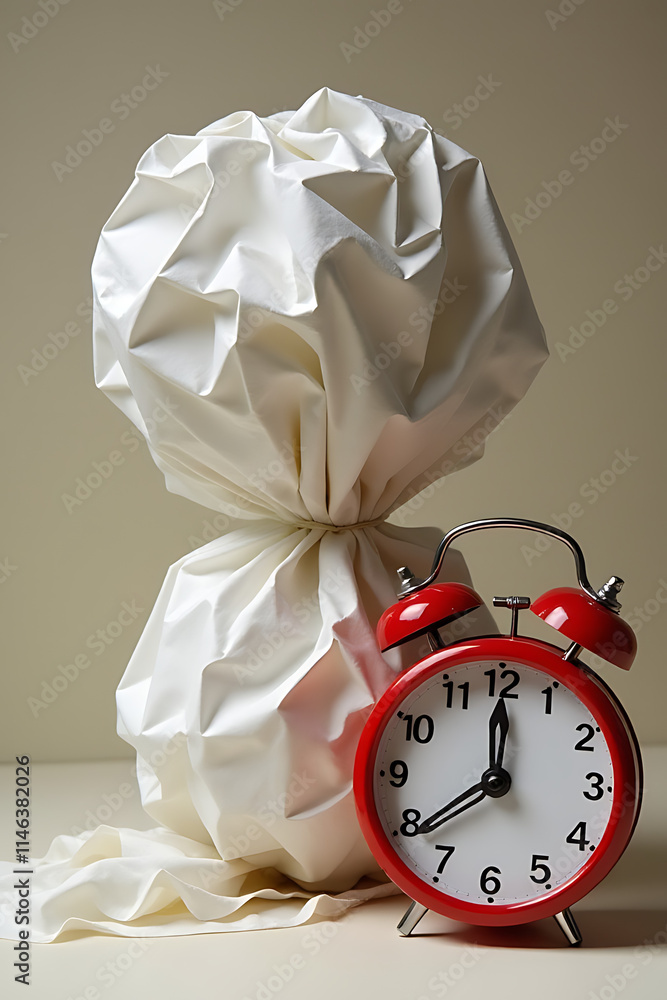 Aufkleber ideas are being loaded with timing concepts using a paper crumpled ball and a large red clock nearby