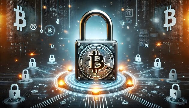 Digital Bitcoin Lock Illustration: Representing Security in Cryptocurrency