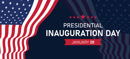 Presidential Inauguration Day Web Banner. Inauguration day January 20 with USA Flag. Day of Patriotic Presidential Inauguration United States of America with Stars and Red Stripes Background