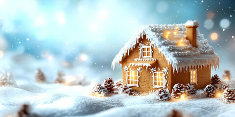 Winter Wonderland: Festive Gingerbread House in Snowy Scene