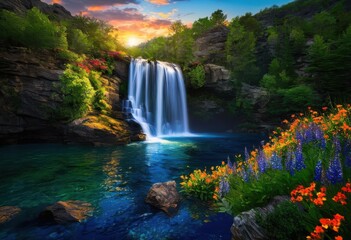 Fototapeta premium vibrant landscapes natural stunning vivid colors diverse outdoor settings, nature, scenery, view, sunset, sunrise, mountain, forest, river, meadow, sky
