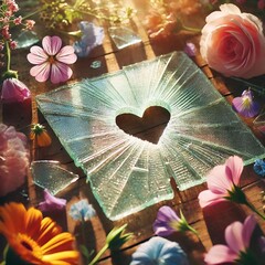 cœur en verre, cristal, romantique, fragilité, amour, symbolisme, transparence, éclat, lumière, reflets, décoration, pierre naturelle, océan, plage, nature, art délicat, cœur rouge, cœur transparent, 