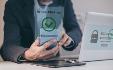 Two factor authentication. Ensure protection, identification concept. Security of online accounts.
