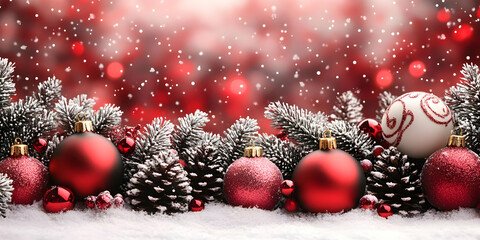 Red & White Festive Ornaments on Snow