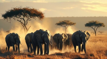 Fototapeta premium Herd of Elephants in the Savannah .