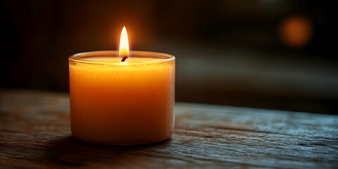 Candlelight Glows: Tranquil Flame on Wood