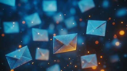 Abstract Blue and Orange Glass Envelopes in Motion