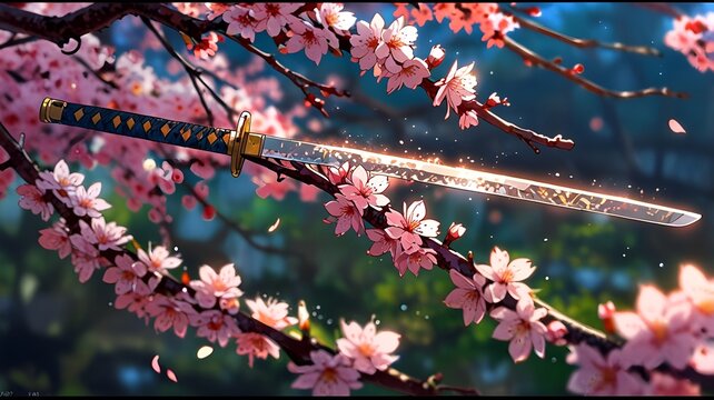 Samurai Sword Frame Encasing Zcoin With Cherry Blossoms