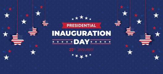 Fototapeta premium Presidential Inauguration Day Web Banner. Inauguration day January 20 with USA Flag. Day of Patriotic Presidential Inauguration United States of America with Stars and Red Stripes Background
