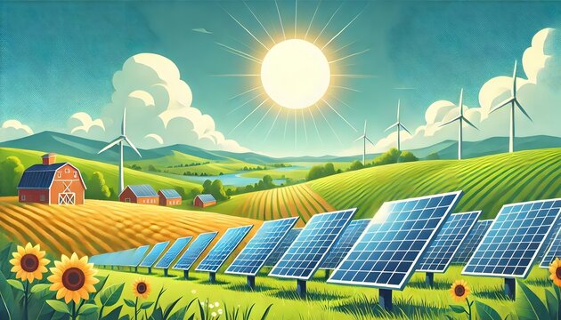 Sustainable Solar Power: Innovative Photovoltaic Installation Illustration
