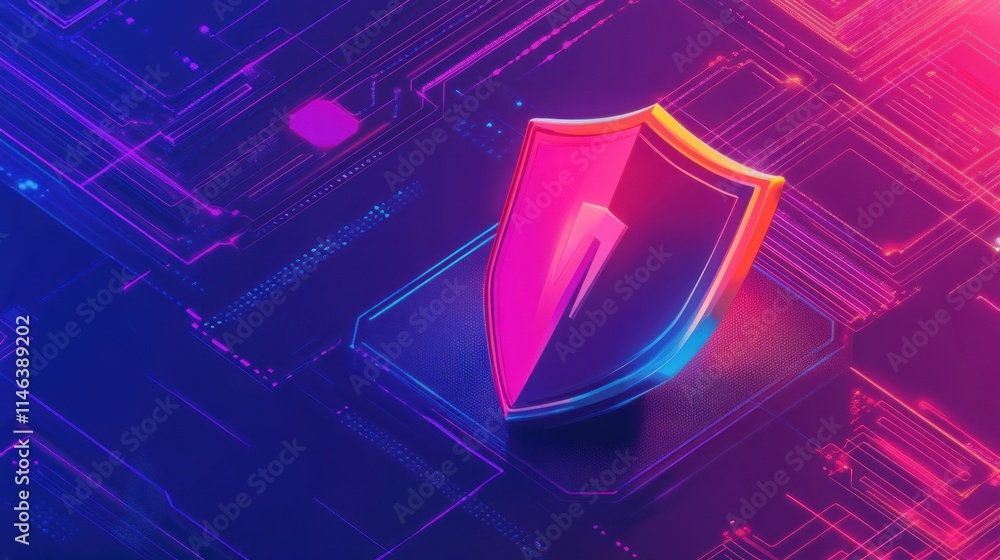 Aufkleber a stylized shield icon on a digital circuit background, symbolizing cybersecurity and protection.