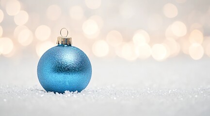 Sparkling Blue Christmas Ornament with Festive Bokeh Background