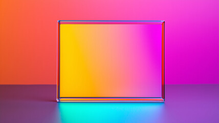 vibrant, colorful gradient background with transparent, holographic optical block foreground. scene is illuminated with mix of pink, orange, and blue hues, creating modern and futuristic aesthetic