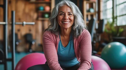 Obraz premium happy senior woman exercising at the gym