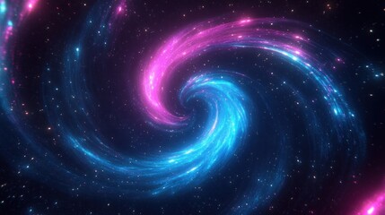 A swirling galaxy of vibrant blue and pink hues, depicting cosmic movement and energy.