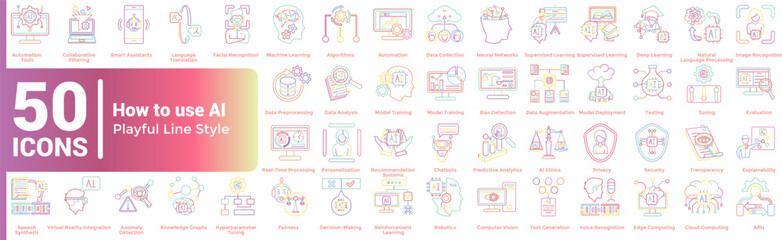 How to use AI 50 icon set in playful line style