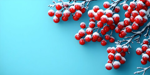 Snow-Covered Berries: Winter's Beauty on Blue