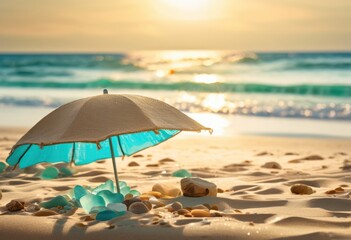 stunning serene beach scene detailed coastal elements captured vibrant colors textures picturesque coastal experience, ocean, waves, sand, shore, sun