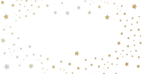Gold and Silver Stars Scattered on White