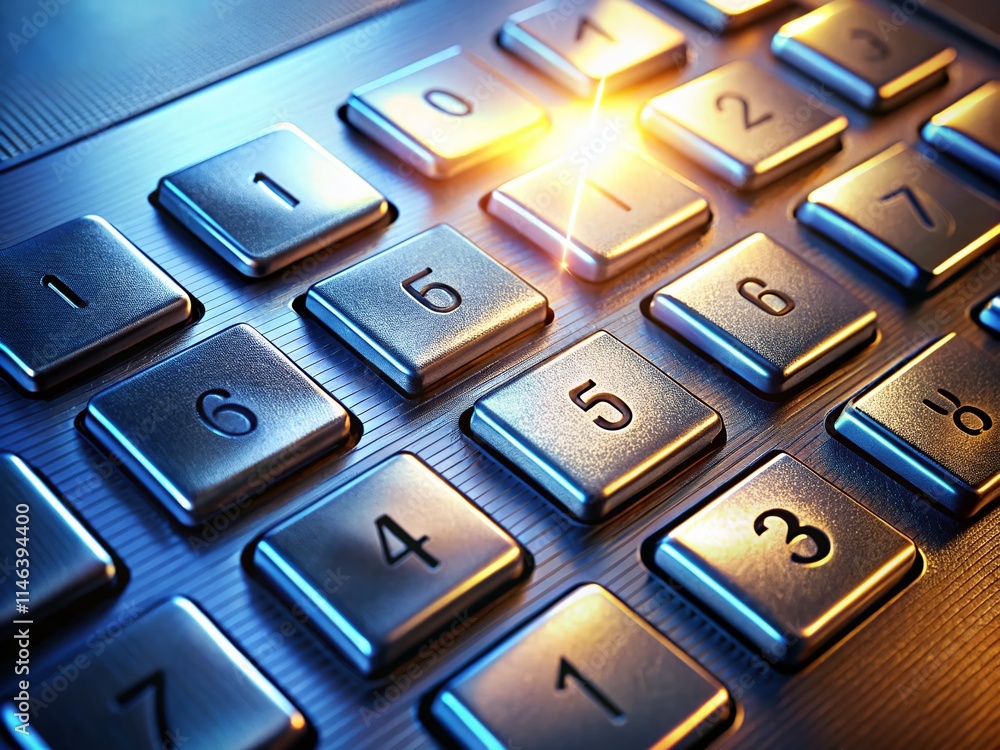 Poster access code entry, high depth of field, security keyboard, digital keypad, password input, authentic