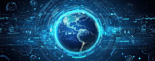 Fototapeta premium Digital Earth with Data Visualizations Over a Futuristic Holographic Interface