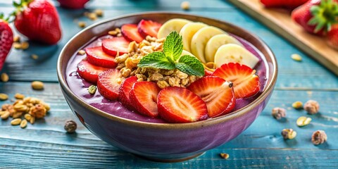Acai Bowl Recipe: Delicious & Healthy Acai Cream Bowl with Strawberry, Granola & Banana