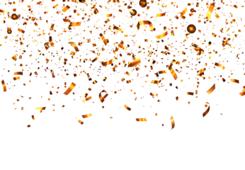 Gold confetti that floats down  and elegant shape on transparent background, png.


