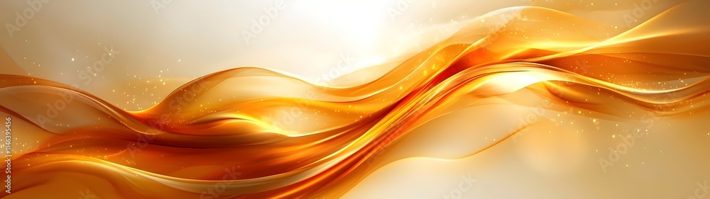 Poster an abstract golden wave design with smooth flowing lines and a luminous glow, evoking a sense of ele