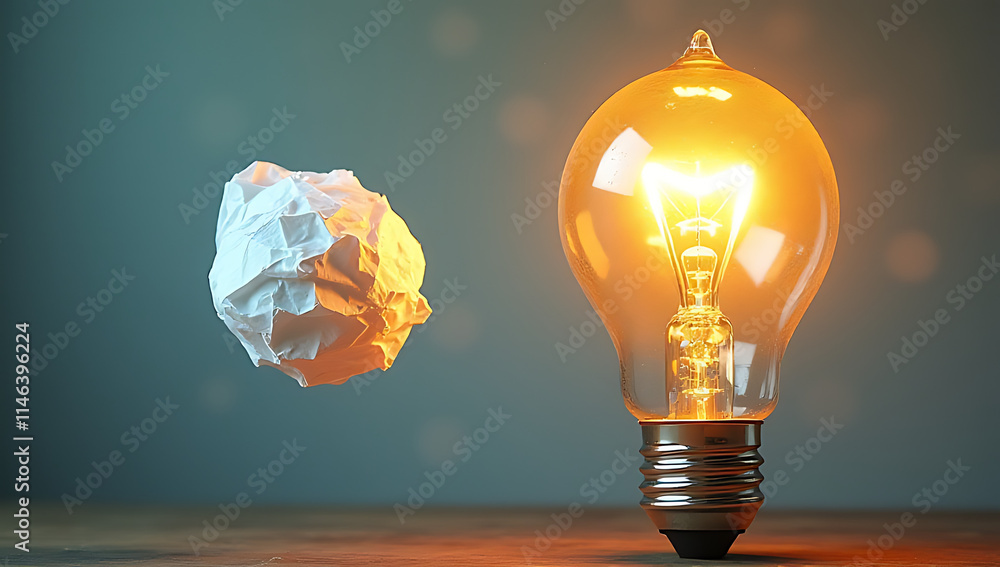Aufkleber Combining idea generation and creative thinking through unconventional methods such as a crumpled paper ball and a light bulb._00003_