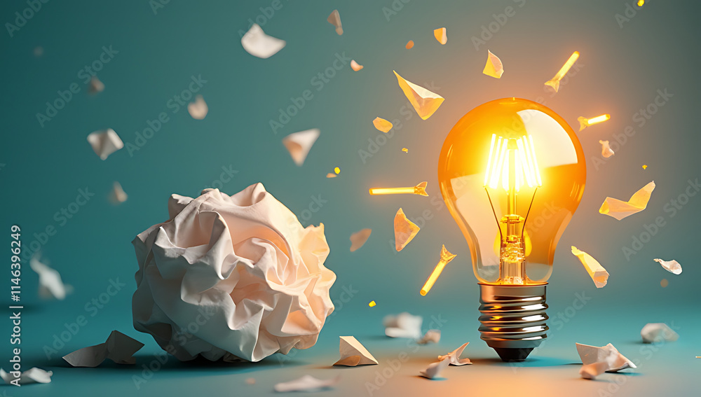 Aufkleber Combining idea generation and creative thinking through unconventional methods such as a crumpled paper ball and a light bulb._00002_