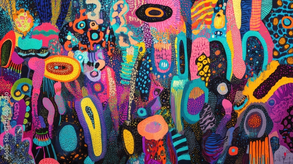 Poster a vibrant abstract artwork featuring colorful organic shapes and patterns.