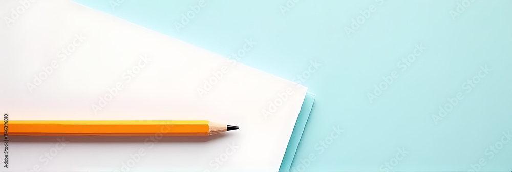 Poster colorful pencil sits on white notepaper against a soft pastel background in this graphic design for 
