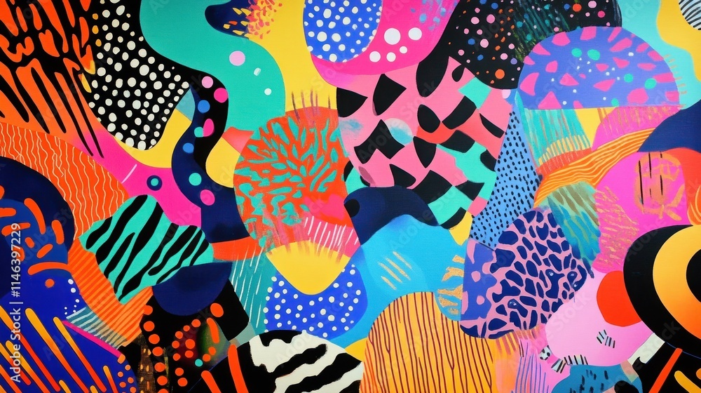 Poster A vibrant abstract composition featuring bold colors and dynamic shapes.