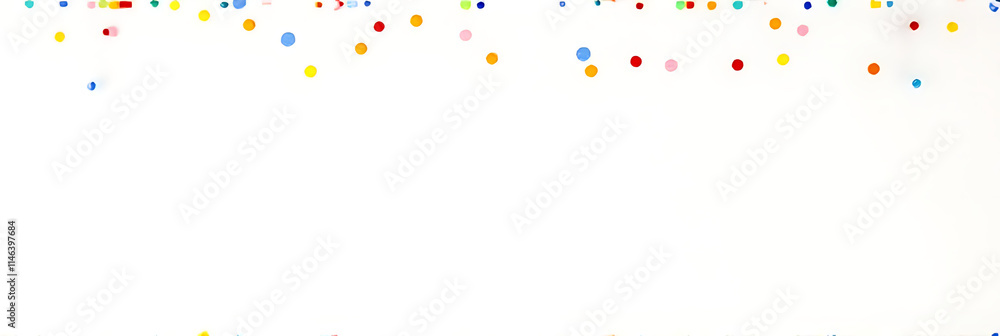 Poster colorful confetti is scattered across a plain white surface, adding festive flair to a simple flat l