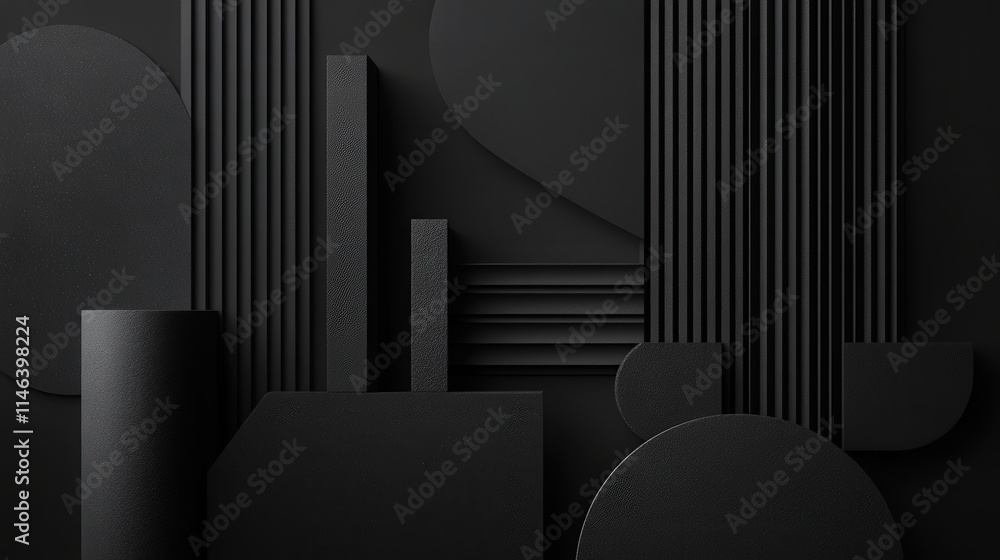 Poster a minimalistic black background with abstract shapes faintly textured to add depth.