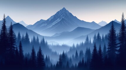 Rocky Mountains, with a forest in the foreground illustration 