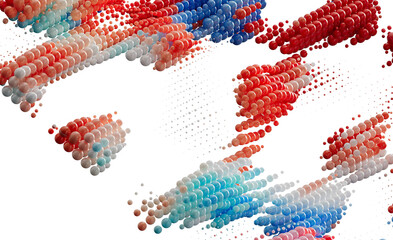 Abstract Colorful Spheres Background, 3D Render, Data Visualization, Technology Concept, Dynamic Motion,  Trendy Design, Red Blue Pink White Balls