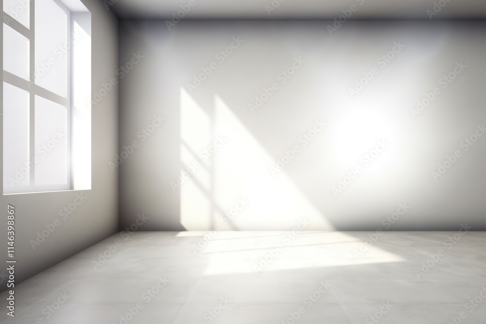 Poster bright empty room with white walls and large windows casting soft shadows on the floor creating a se