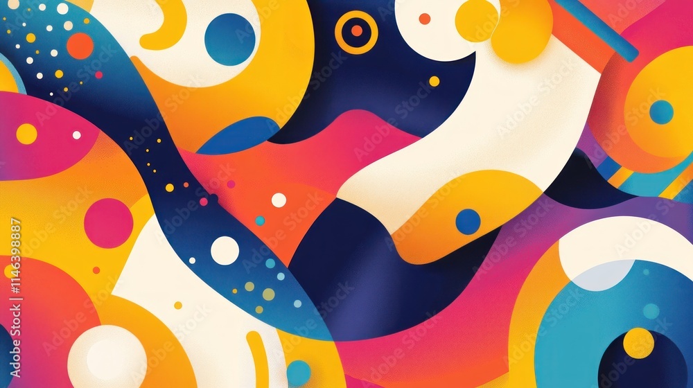 Poster A vibrant abstract design featuring colorful shapes and patterns.