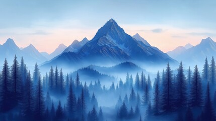 Obraz premium Rocky Mountains, with a forest in the foreground illustration 