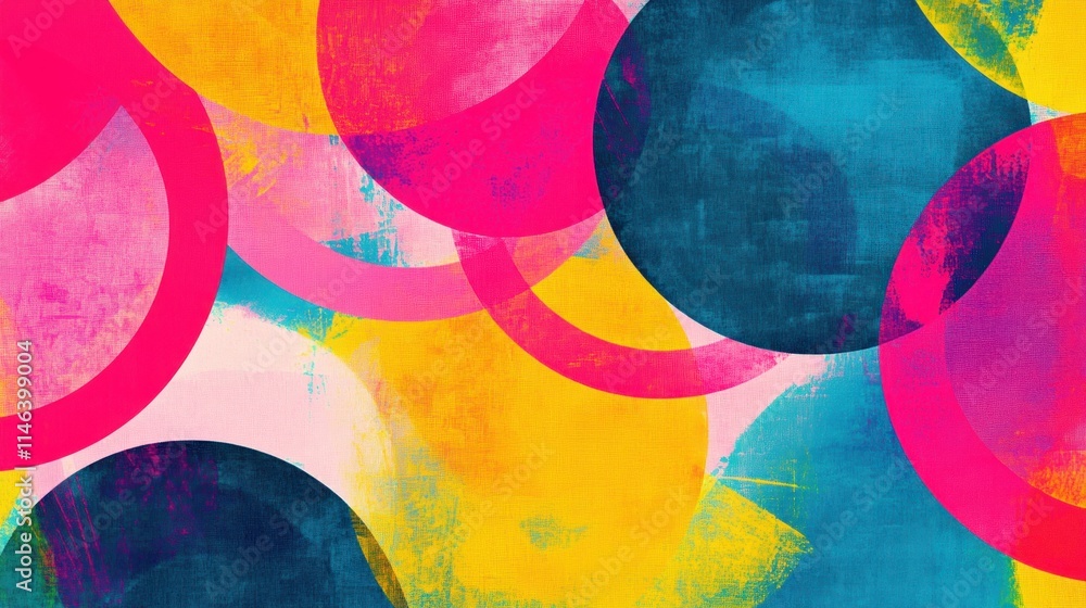 Poster a vibrant abstract design featuring colorful overlapping circles and shapes.