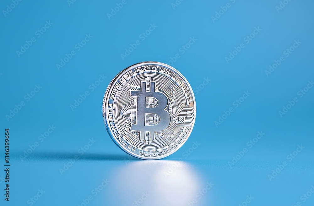 Poster an abstract depiction of bitcoin, featuring blockchain components and charts, showcasing modern tech