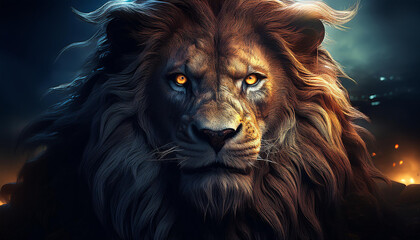 Naklejka premium realistic monster lion with fantasy concept