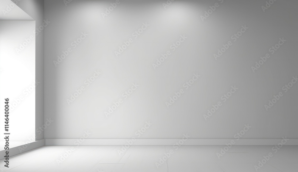 Poster minimalistic interior space featuring a bright white wall soft lighting and an open window creating 