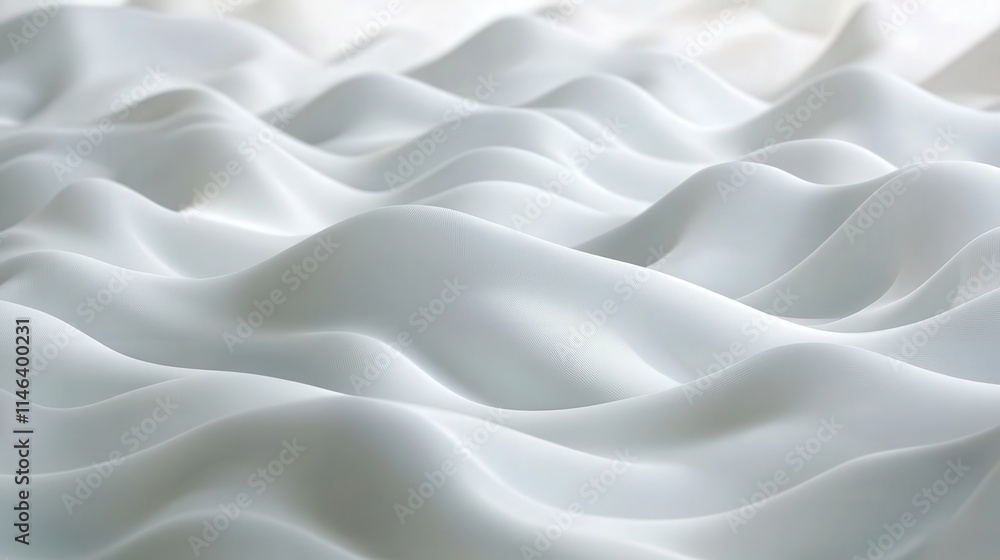 Poster a seamless 3d wave pattern in white, with each wave creating soft, rolling curves across the surface