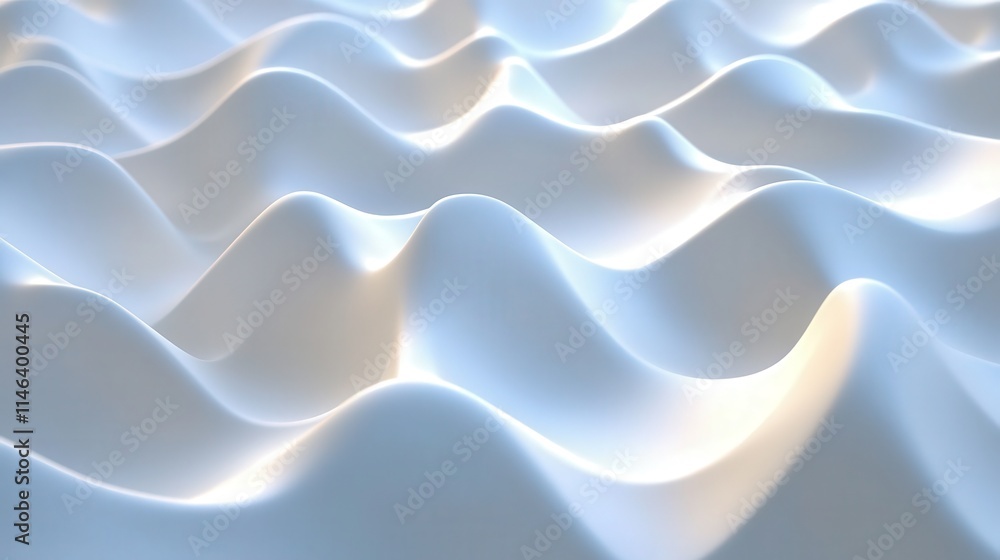 Poster a seamless 3d wave pattern in white, with each wave creating soft, rolling curves across the surface