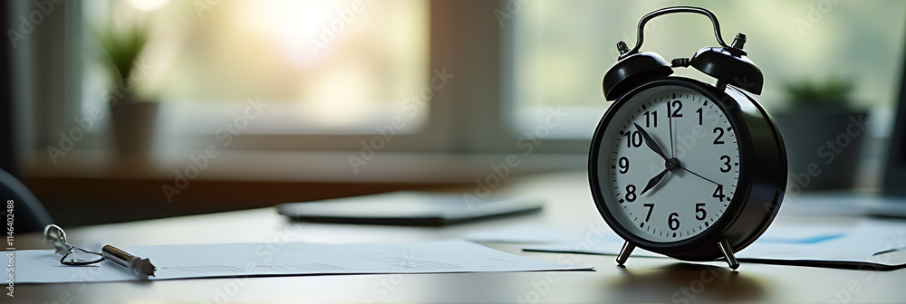 Poster business concepts are often depicted with clocks on a desk, emphasizing the importance of timing in 