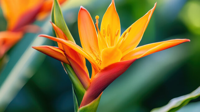 Closeup of a vibrant orange flower with blurred green background