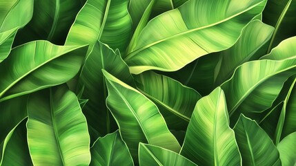 a tropical seamless pattern featuring hand-drawn bright green banana leaves.