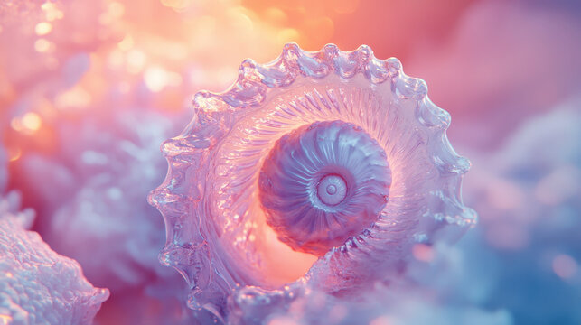 Abstract Pastel Glass Spiral Shell Sculpture Art